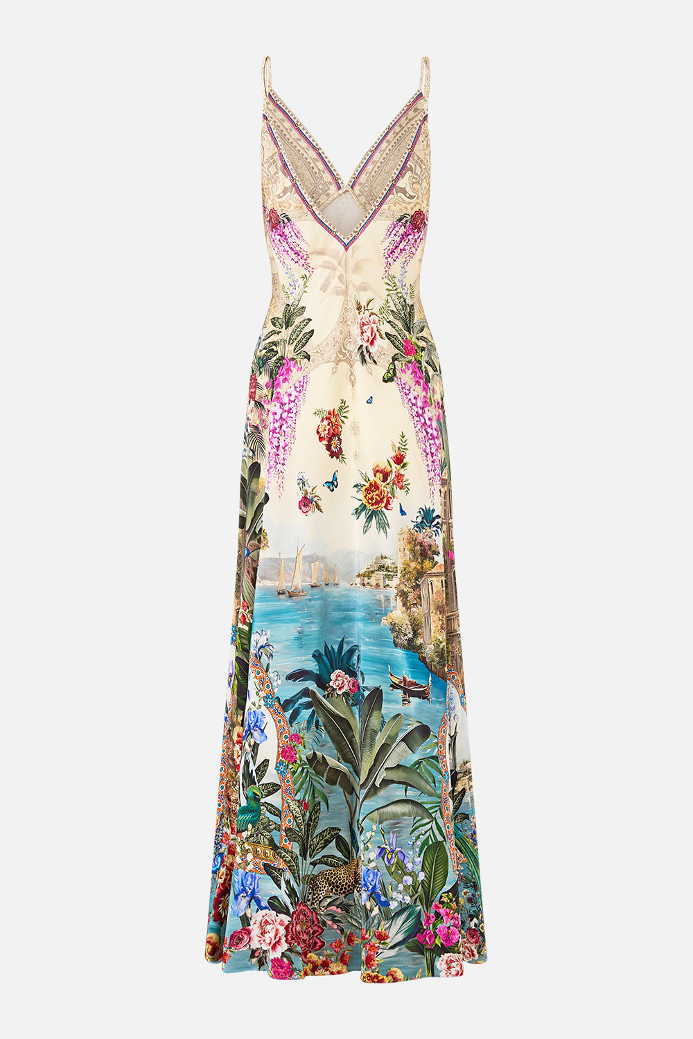 V-NECK FULL LENGTH BIAS SLIP DRESS BODRUM BOTANICALS