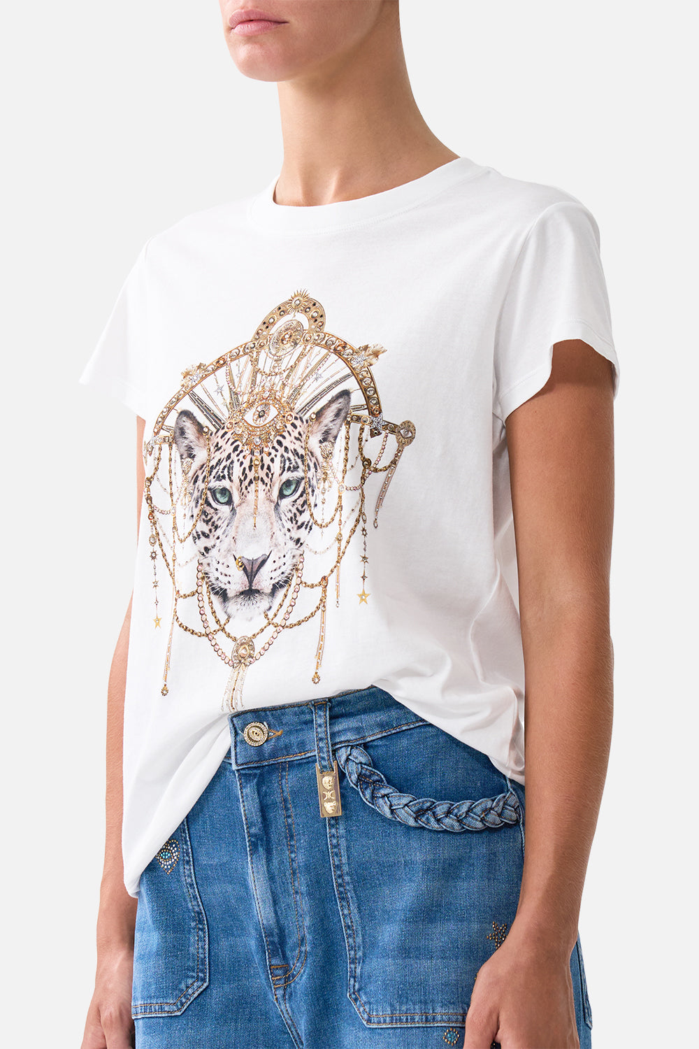 SLIM FIT ROUND NECK T-SHIRT - WHITE/GOLD LADY LIONHEART