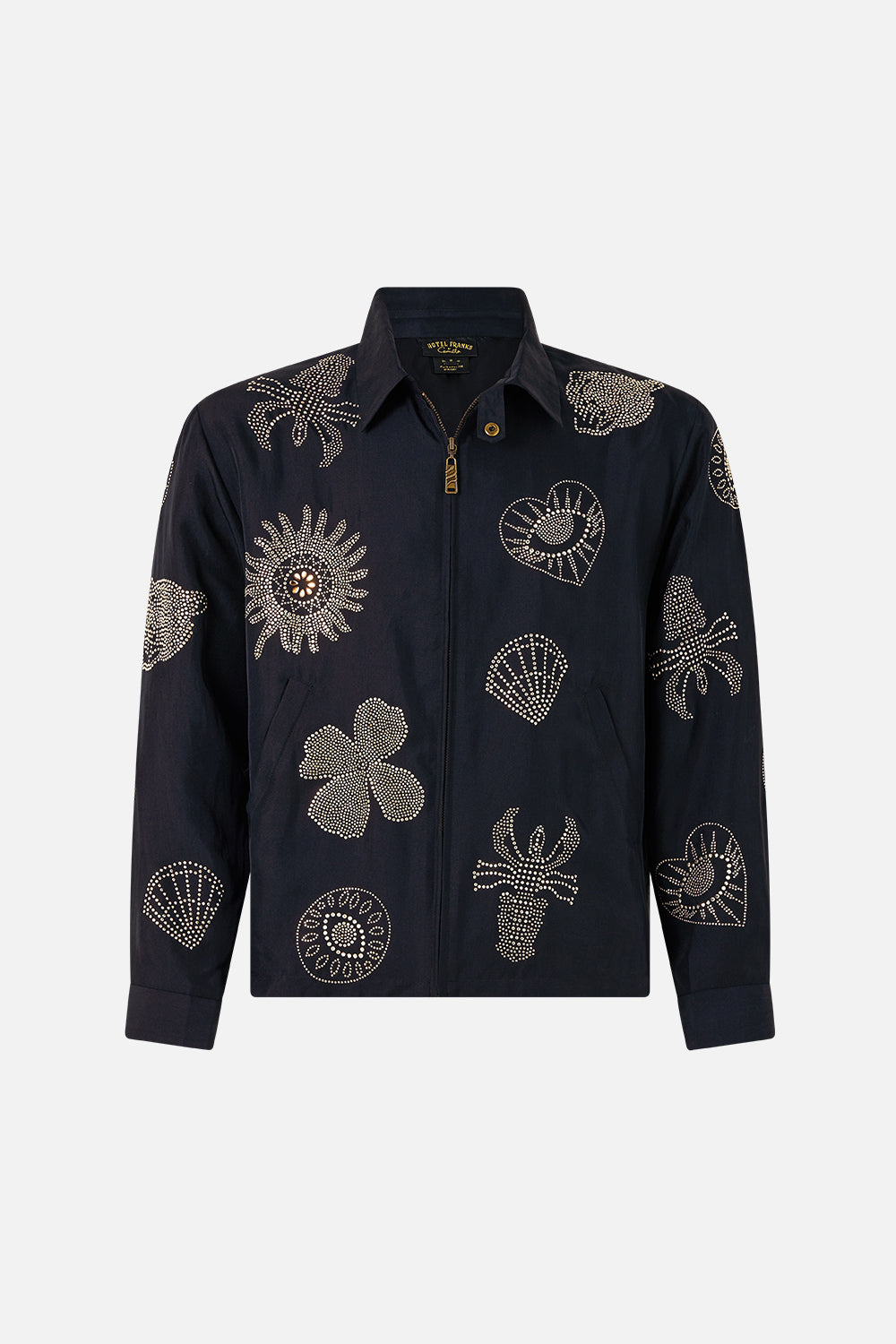 EMBELLISHED CROP ZIP THROUGH JACKET AMULETS AND ALCHEMY