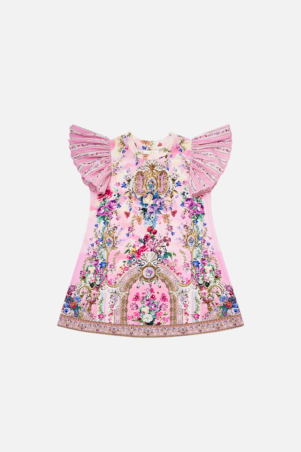 KIDS TEE MINI DRESS WITH ANGLAISE SLEEVE PALATIAL PASTELS