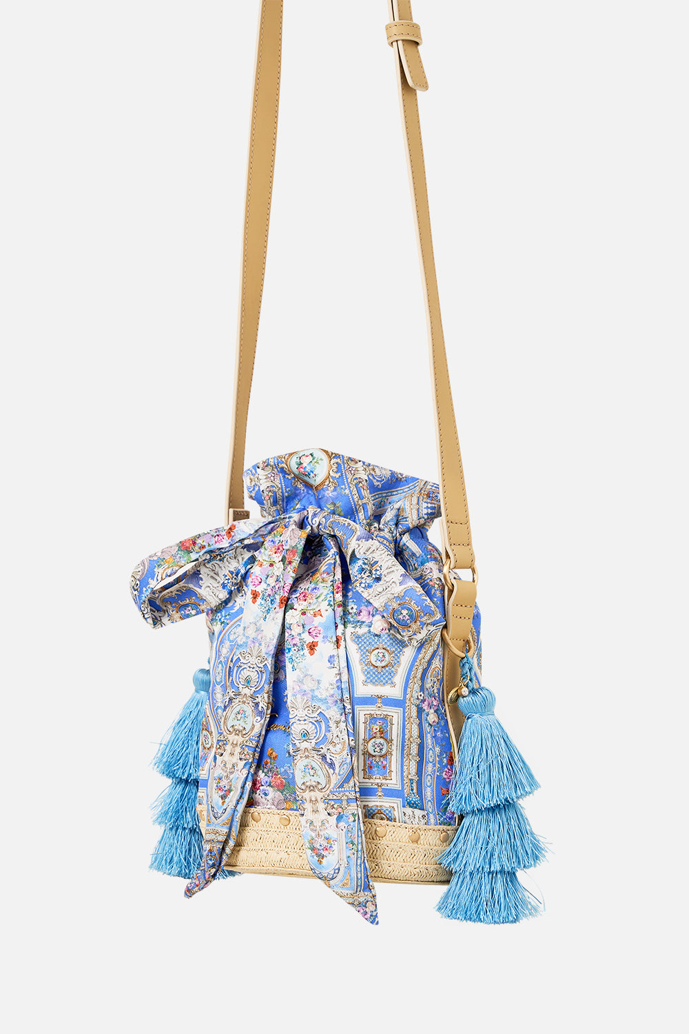 TIE TOP BUCKET BAG WITH TASSELS OTTOMAN OPULENCE