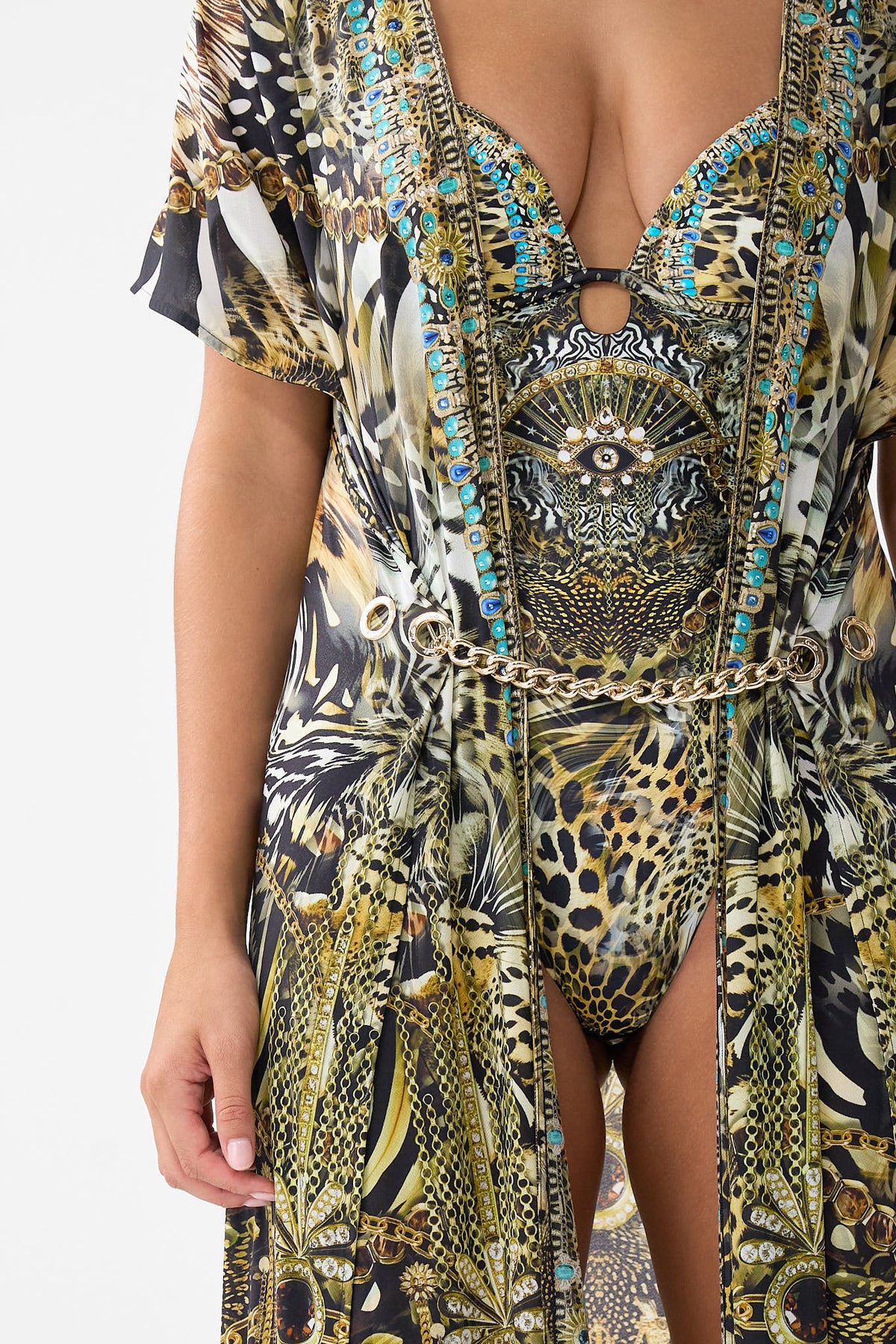 FRONT SPLIT BEACH MAXI DRESS WITH CHAIN FELINE FOLKLORE