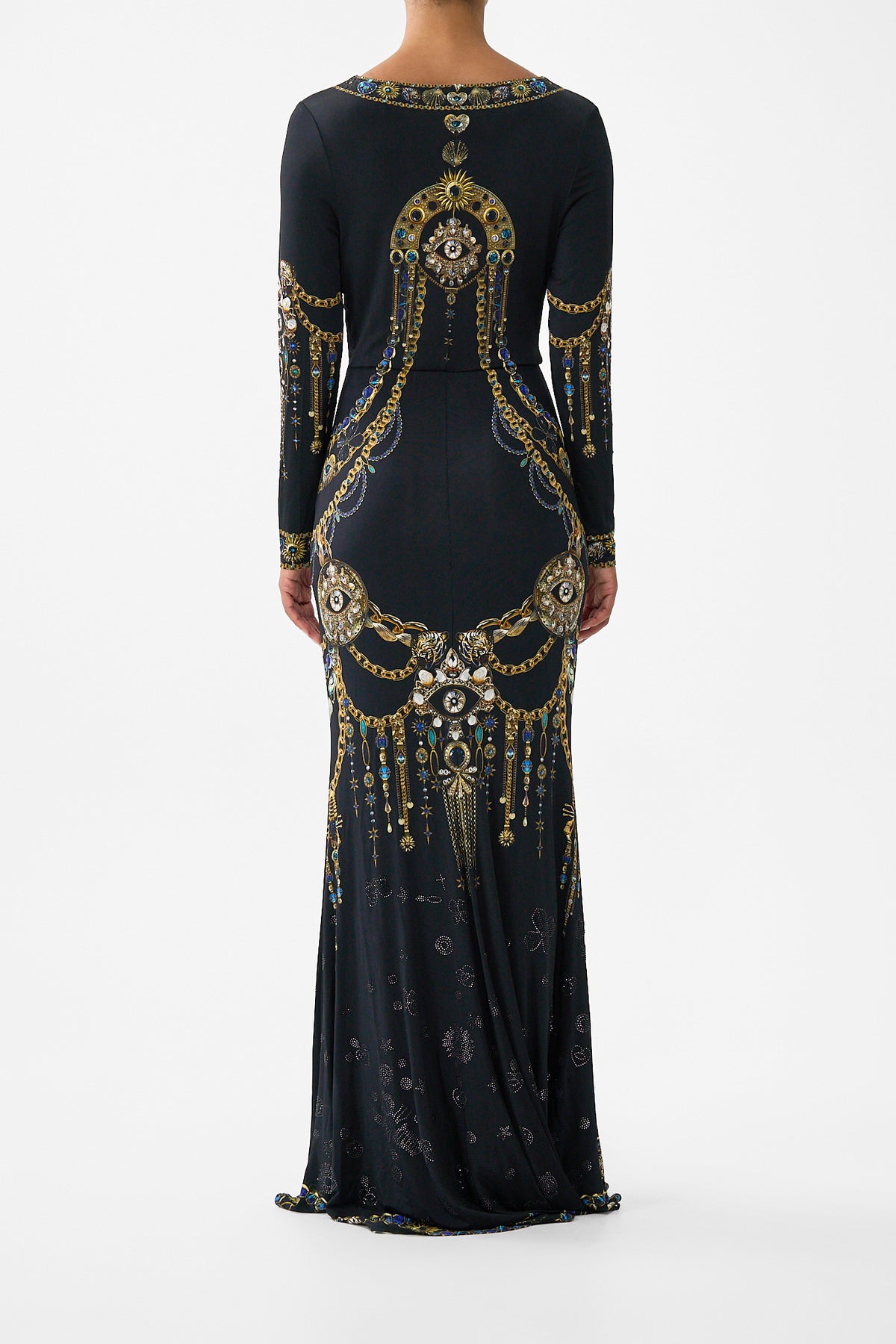 LONG SLEEVE GATHERED DRESS WITH TRAIN AMULETS AND ALCHEMY