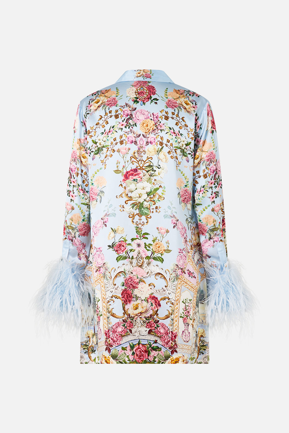 MINI SHIRT DRESS WITH FEATHERS TILED IN TIME