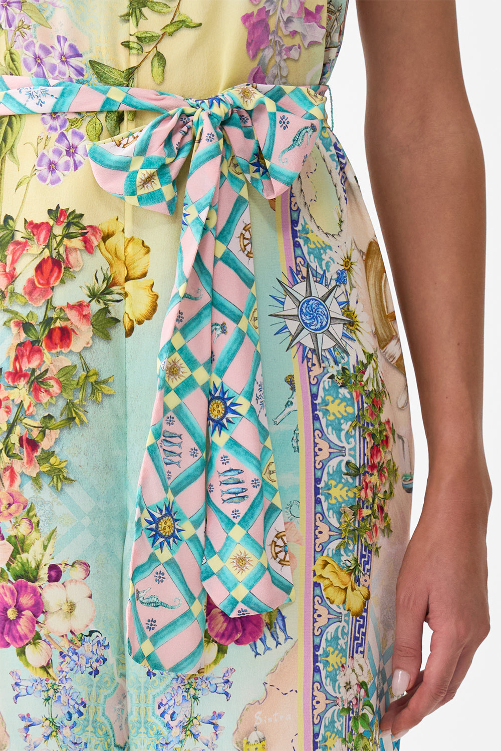 The CAMILLA Tie Waist Strapless Jumpsuit in our Just Coasting print.