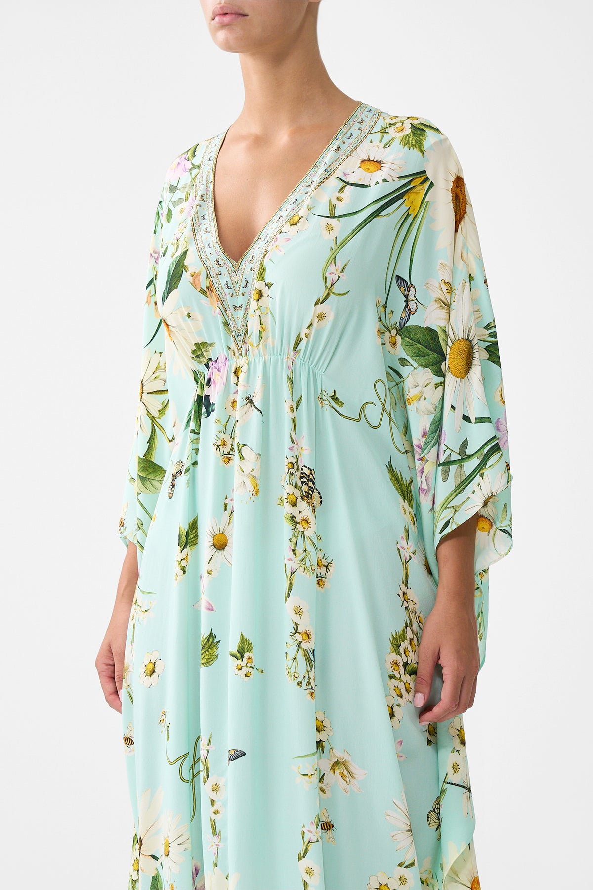 The CAMILLA Gathered Waist Kaftan in our Floral Freefall print.