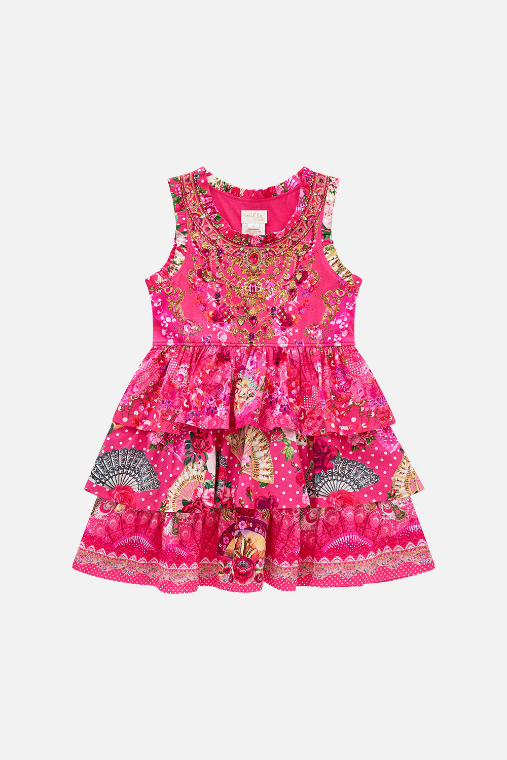 KIDS TANK MINI DRESS WITH WOVEN LAYERED SKIRT FLAMENCO ROSE