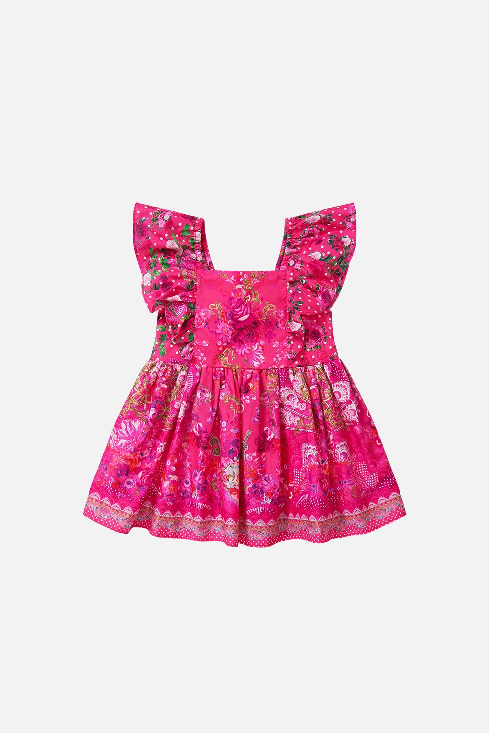 BABIES FLARED DRESS WITH FRILL SHOULDER FLAMENCO ROSE