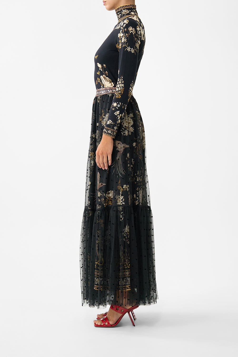 WAISTBAND RUFFLE HEM SKIRT FLAMENCO FOLKLORE