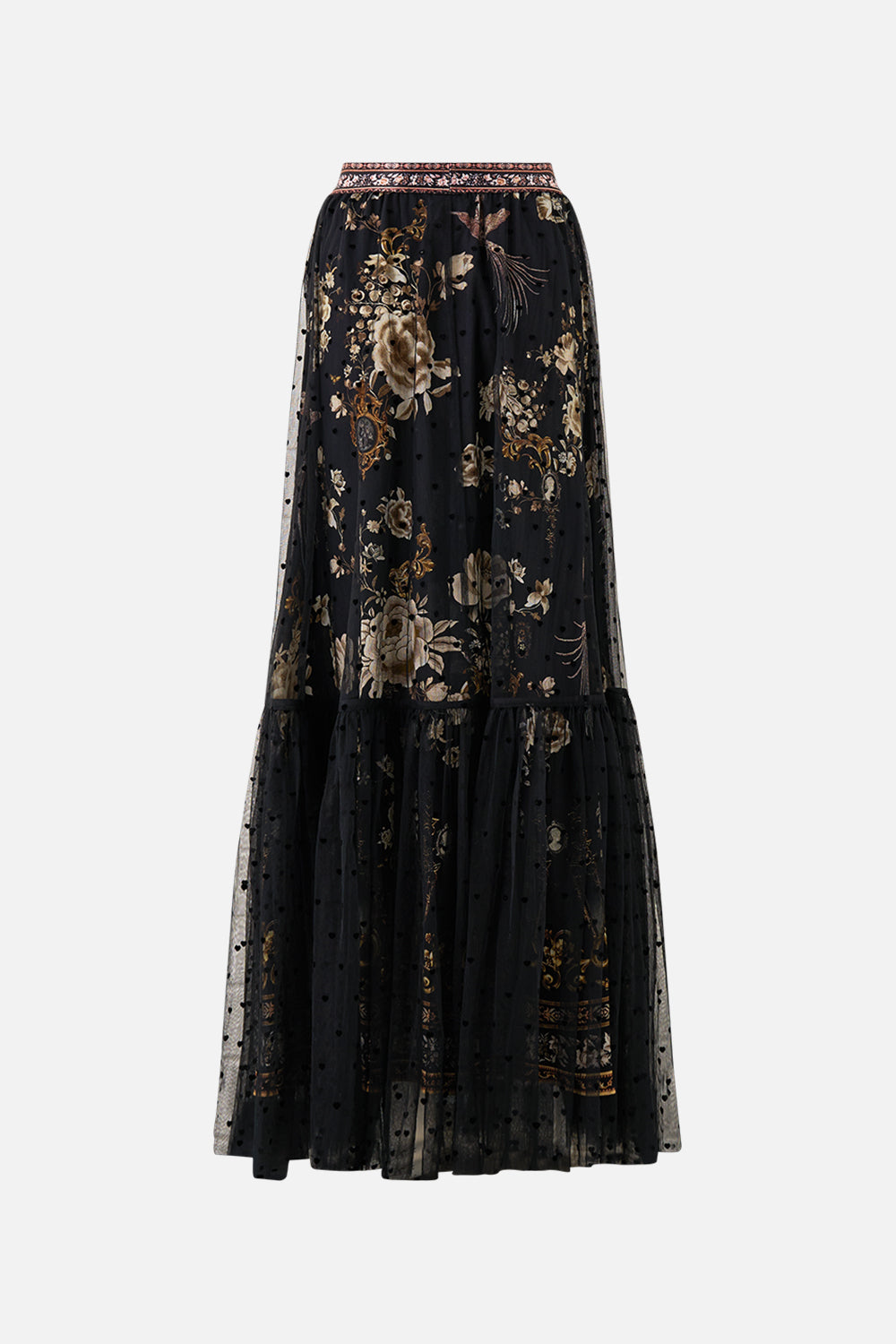WAISTBAND RUFFLE HEM SKIRT FLAMENCO FOLKLORE
