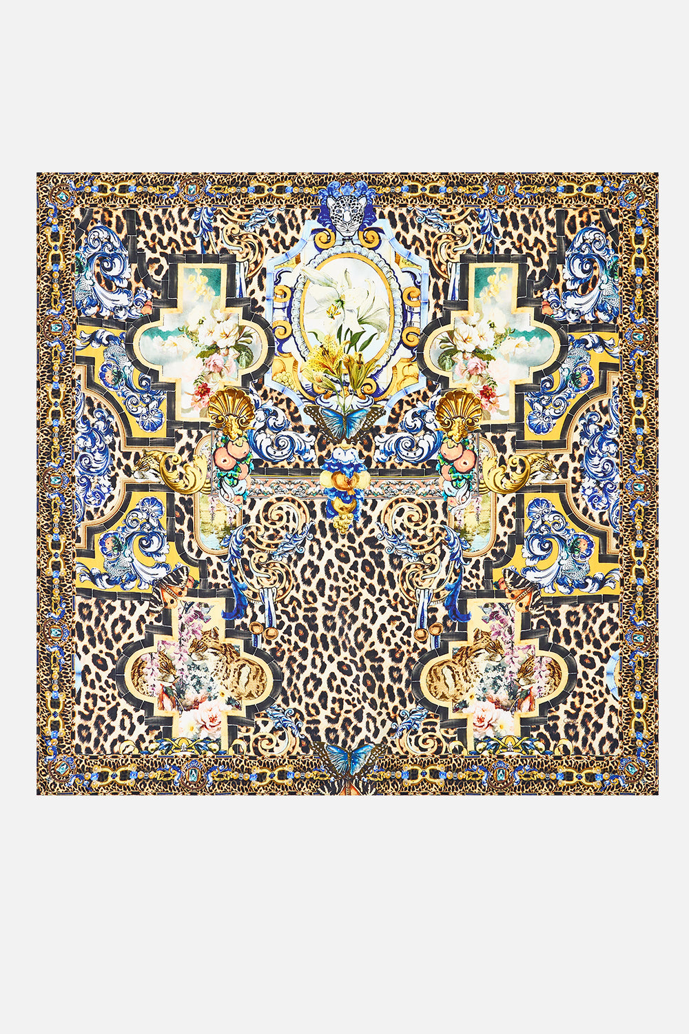 LARGE CRYSTALLED SILK SQUARE SCARF SEVILLIAN STYLE