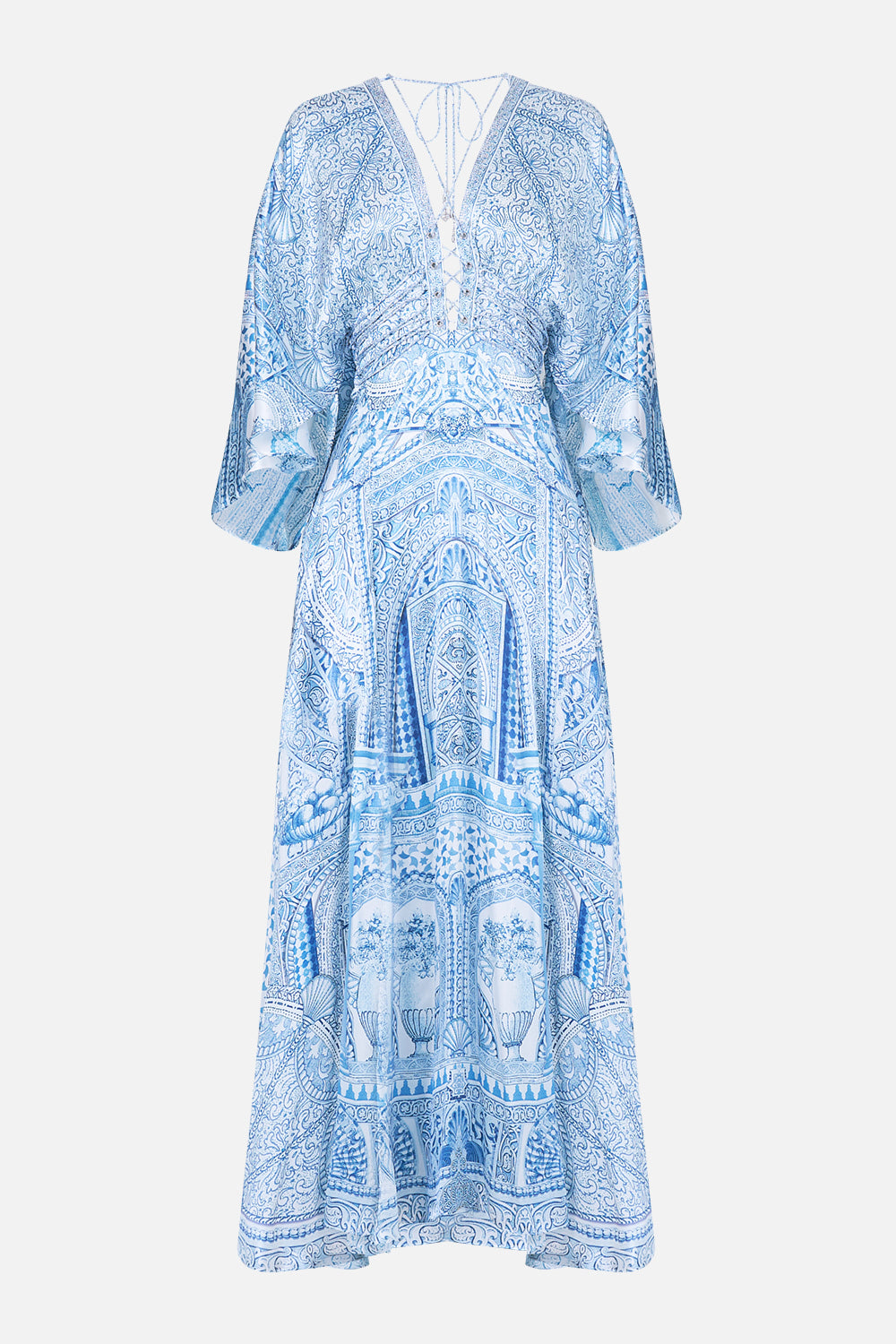 V NECK LACE UP DETAIL LONG DRESS THE HUM OF THE ALHAMBRA