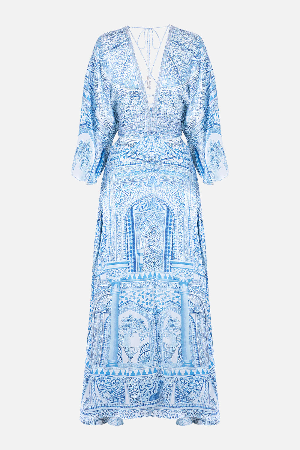 V NECK LACE UP DETAIL LONG DRESS THE HUM OF THE ALHAMBRA