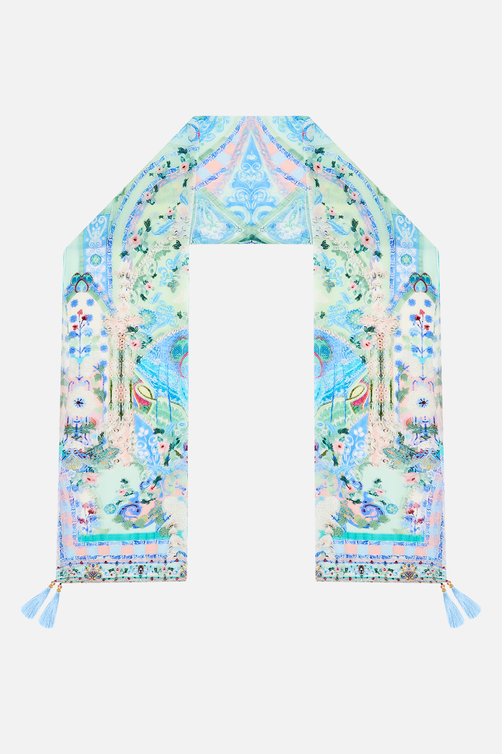 LONG SILK CRINKLE CHIFFON SCARF MIDSUMMER MOSAICS