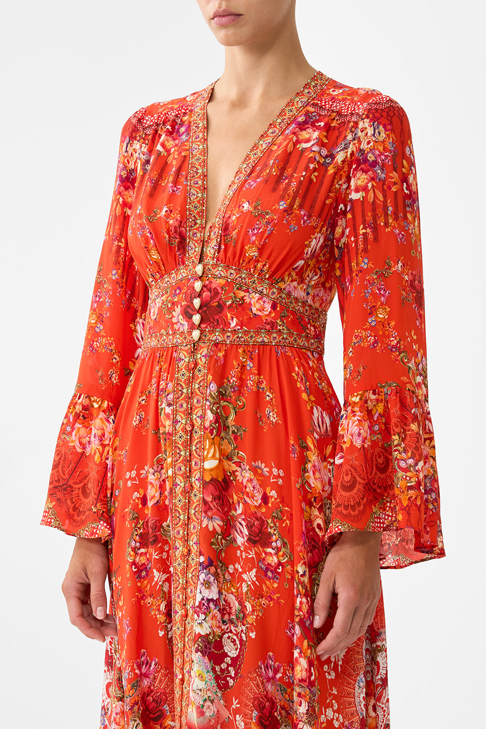 SHAPED WAISTBAND DRESS WITH RUFFLE SLEEVE OLÉ OLÉ