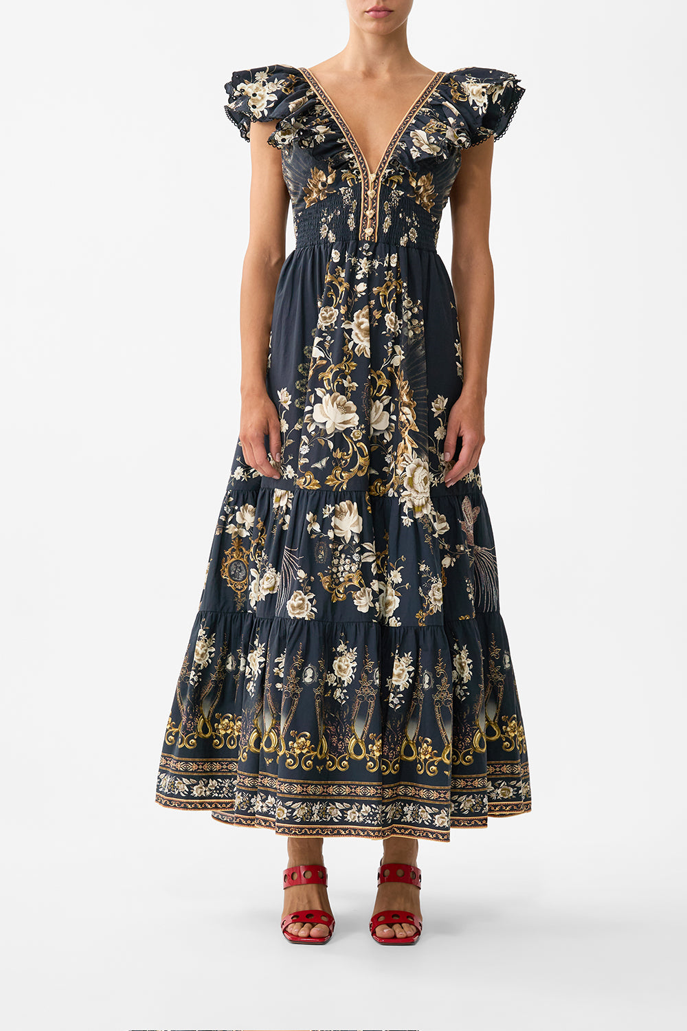 TIERED DRESS WITH NECK FRILL FLAMENCO FOLKLORE