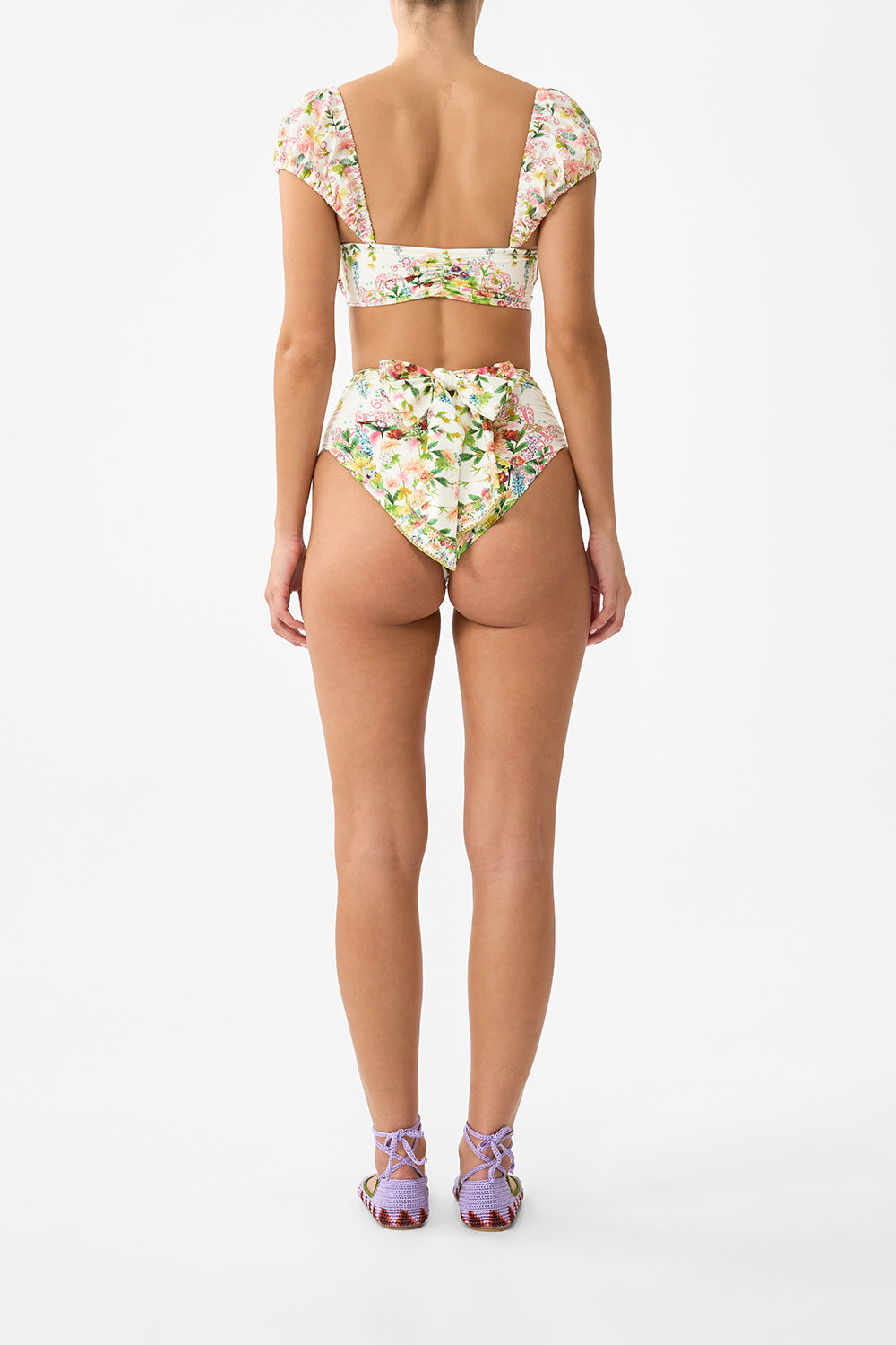 TIE FRONT UNDERWIRE BIKINI TOP WITH PUFF SLEEVE THE CALL OF CATALONIA