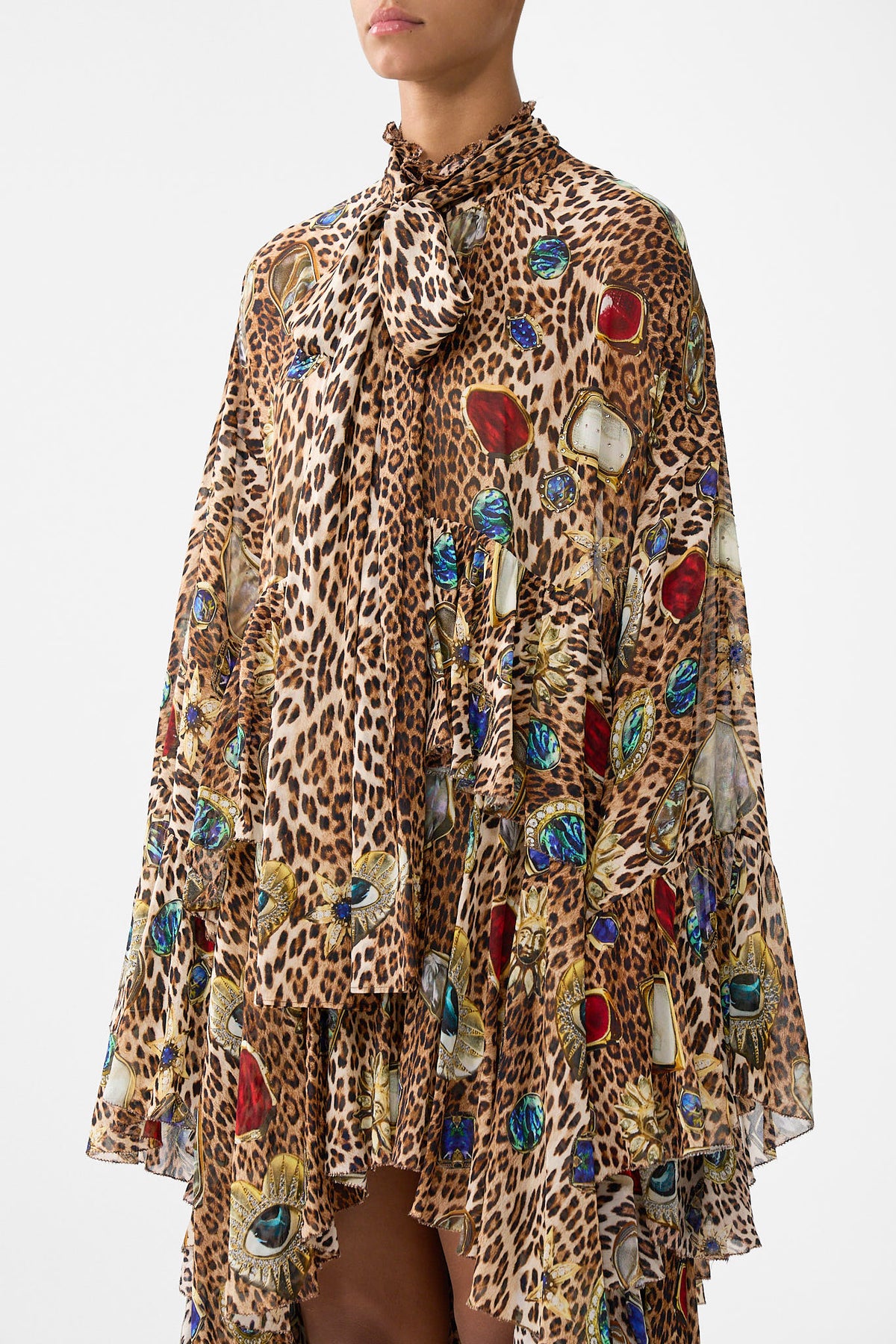 RUFFLE HIGH LOW DRESS WITH LONG SLEEVE NAZAR NIRVANA