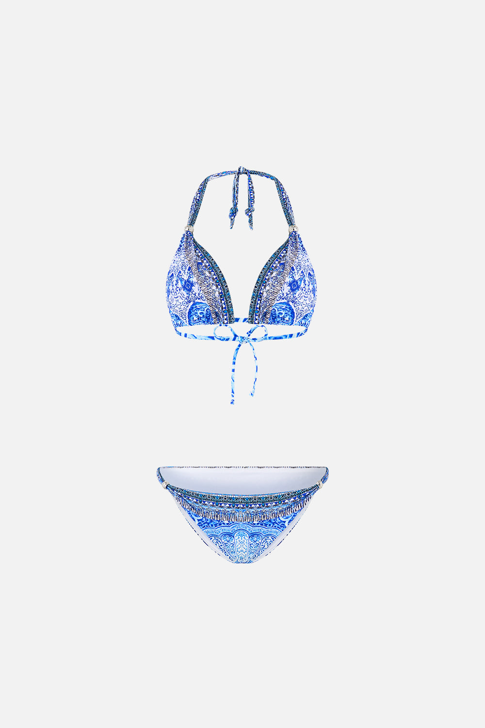 BALL TRIM TRIANGLE BIKINI SET WITH THICK NECK TIE THE BOSPHOROUS