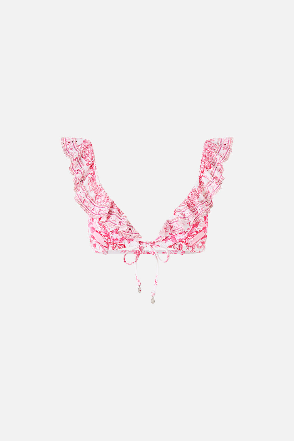 TIE FRONT TRI BIKINI TOP WITH FRILL NECK LIVIN LA VIDA ROSA