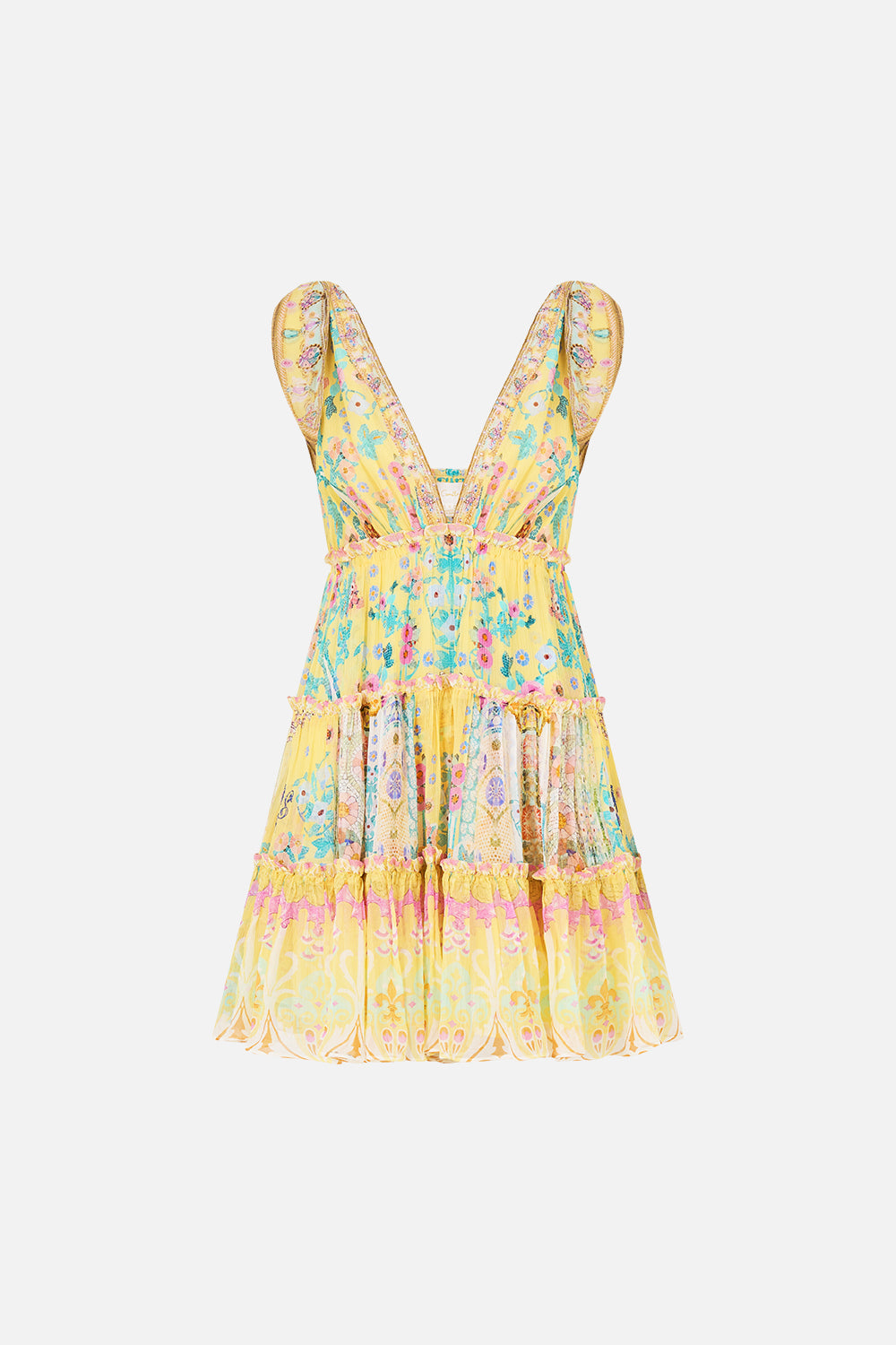 TIERED SHORT DRESS WITH SHOULDER TIES BARCELONA BEBE