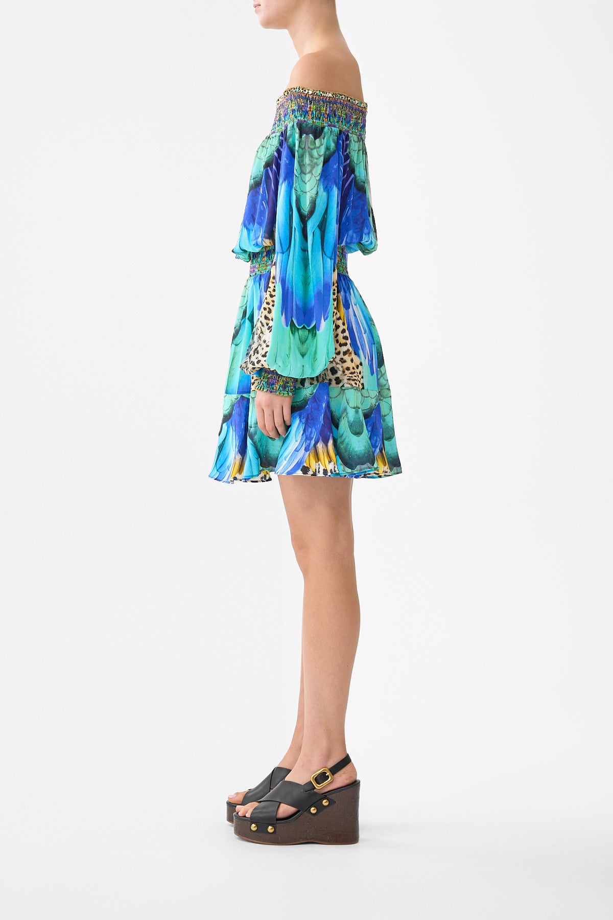 OFF SHOULDER SHORT DRESS JUNGLE FLIGHT