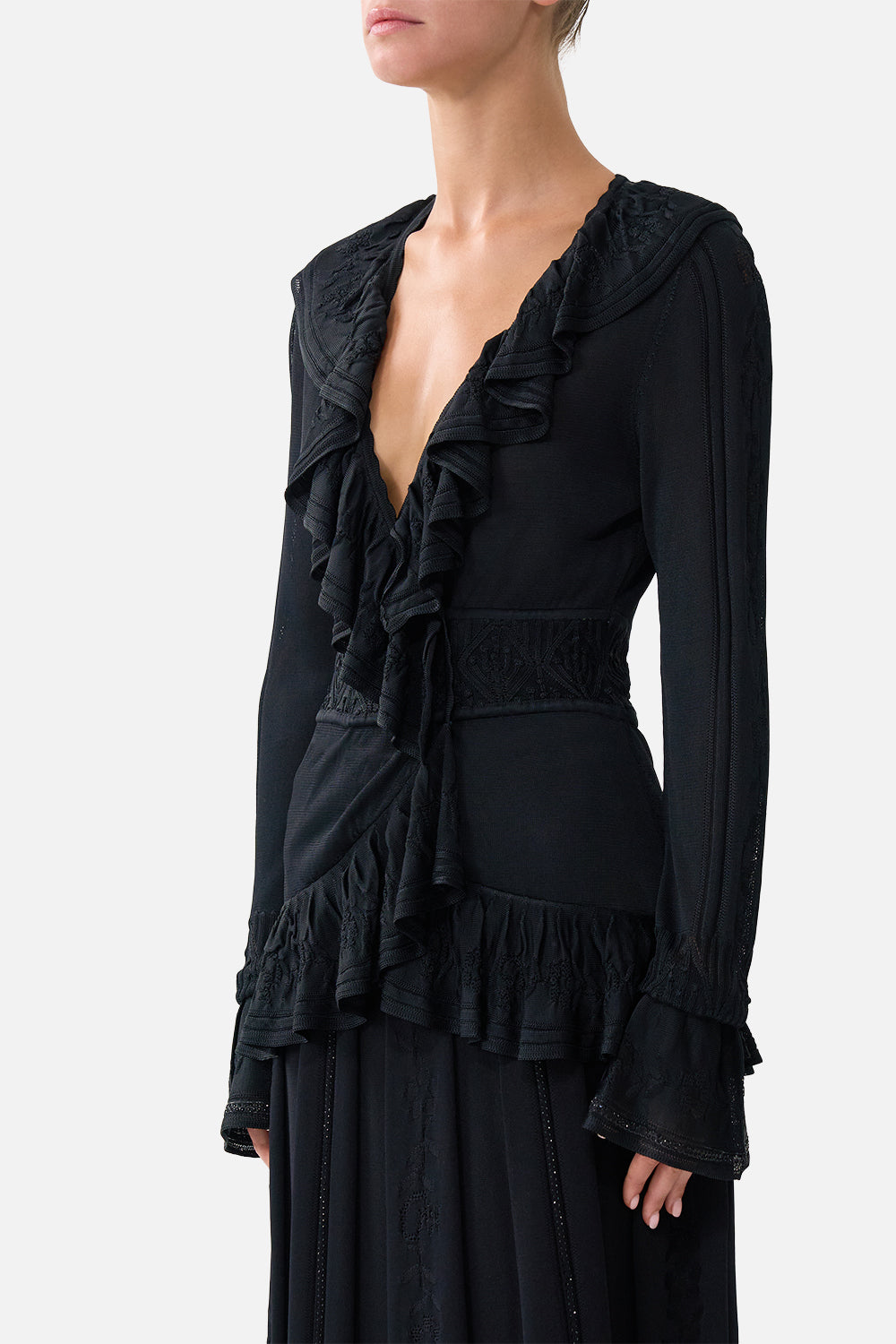 FRILL V NECK KNIT TOP FLAMENCO FOLKLORE