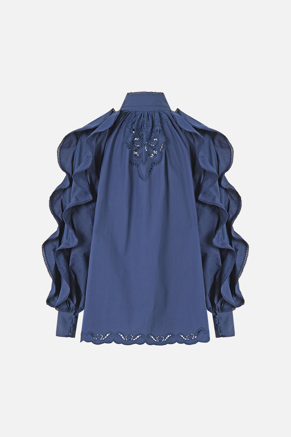 RELAXED BLOUSE WITH FRILL SLEEVE DETAIL - NAVY A TILED WONDERLAND
