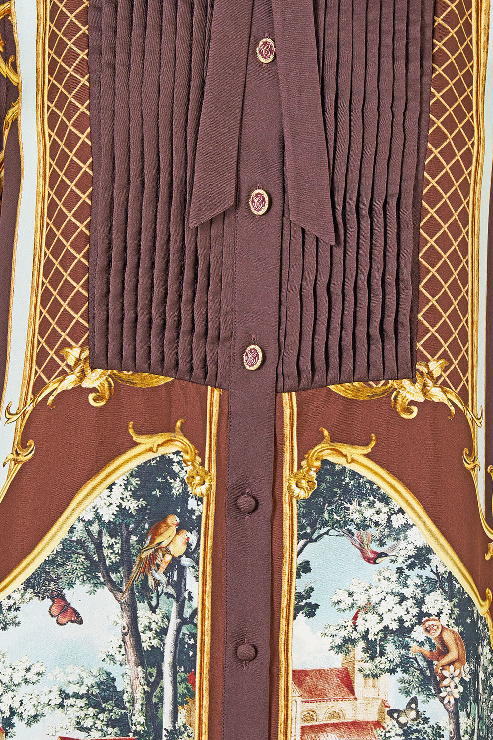COLLARED SHIRT DRESS WITH PINTUCKS ANIMALS IN THE PALACE
