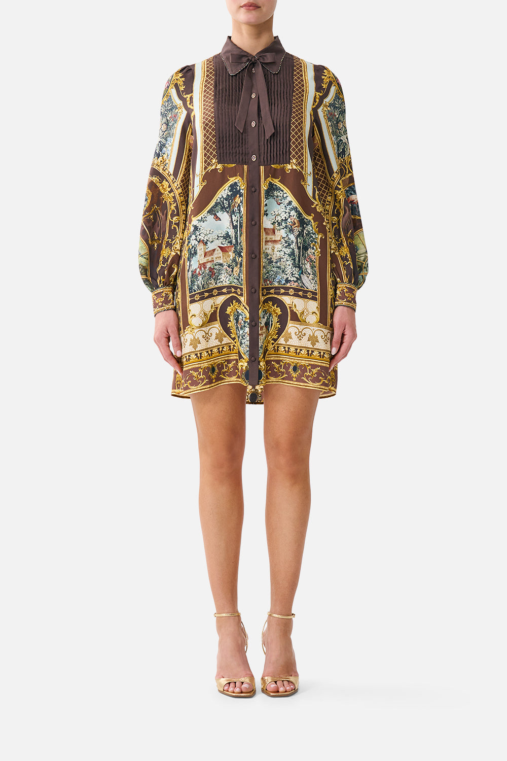 COLLARED SHIRT DRESS WITH PINTUCKS ANIMALS IN THE PALACE