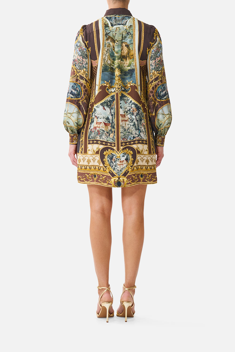 COLLARED SHIRT DRESS WITH PINTUCKS ANIMALS IN THE PALACE