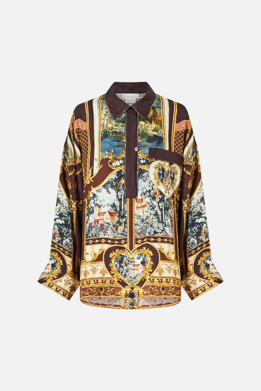RELAXED COLLARED SHIRT WITH POCKET ANIMALS IN THE PALACE