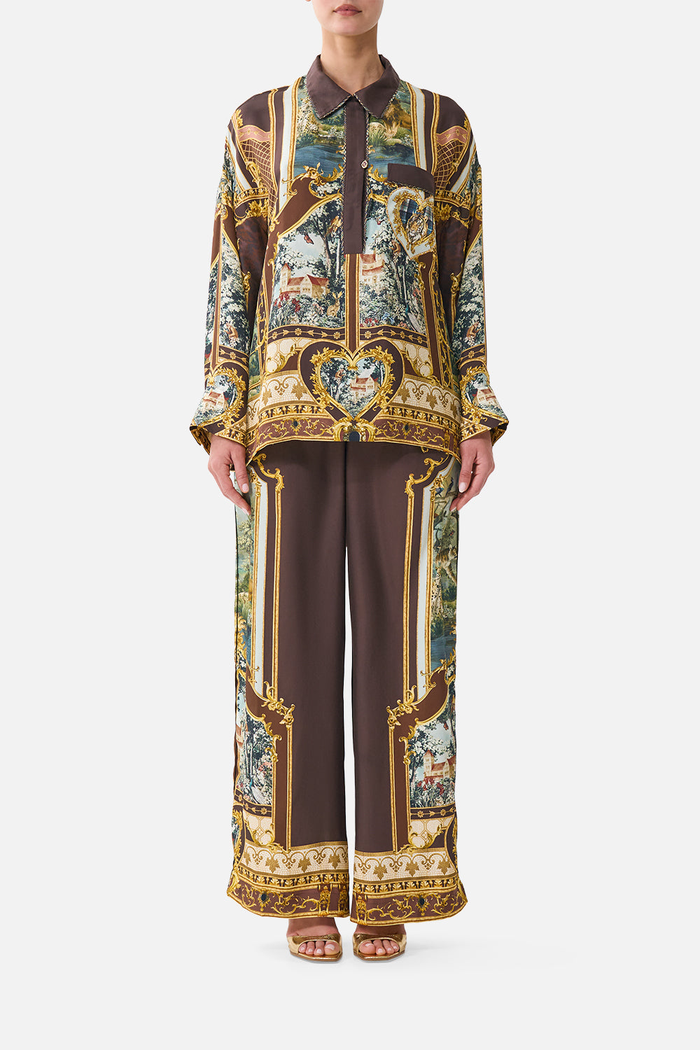 RELAXED COLLARED SHIRT WITH POCKET ANIMALS IN THE PALACE