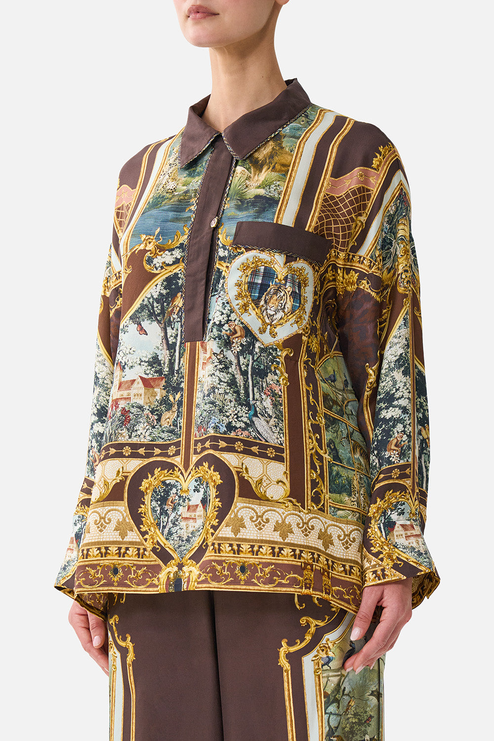 RELAXED COLLARED SHIRT WITH POCKET ANIMALS IN THE PALACE