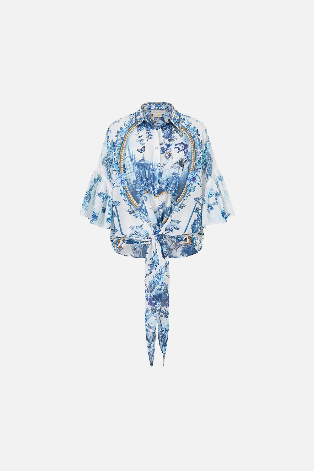 TIE FRONT SHIRT WITH SLEEVE FRILL THE PORCELAIN PARLOUR