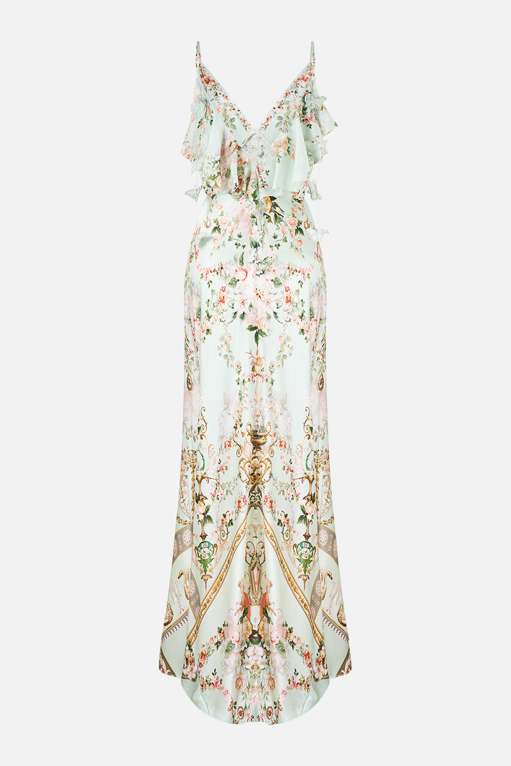 V NECK BIAS SLIP DRESS WITH BACK FRILL WILDFLOWER WUNDERLAND