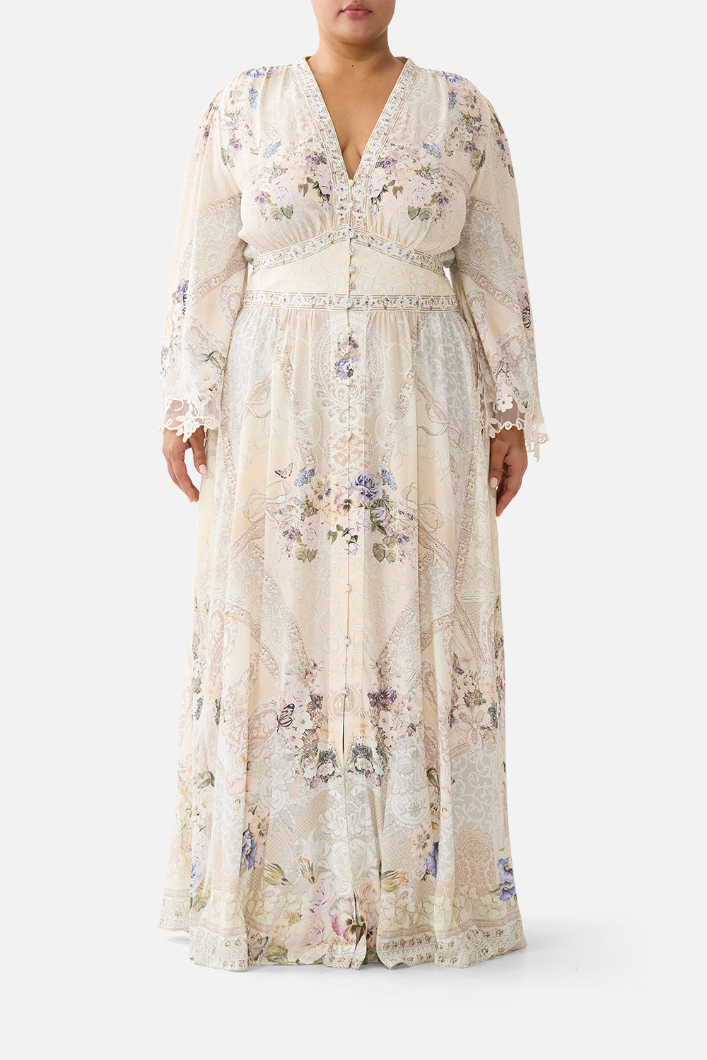 KIMONO SLEEVE DRESS WITH SHIRRING DETAIL LACED WITH LOVE