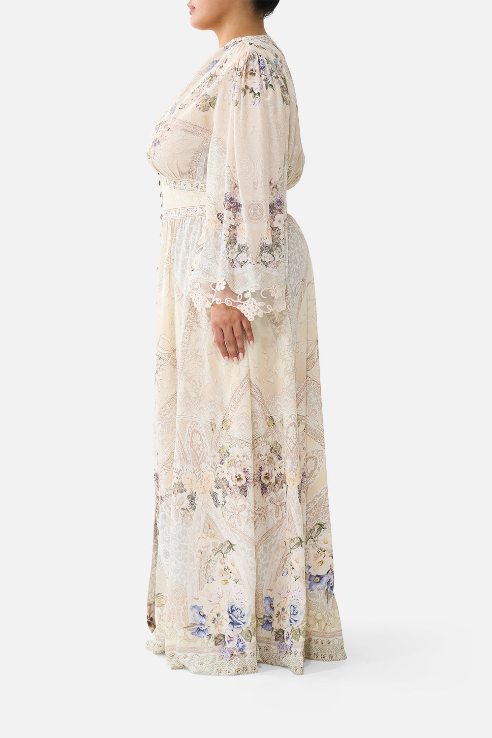 KIMONO SLEEVE DRESS WITH SHIRRING DETAIL LACED WITH LOVE