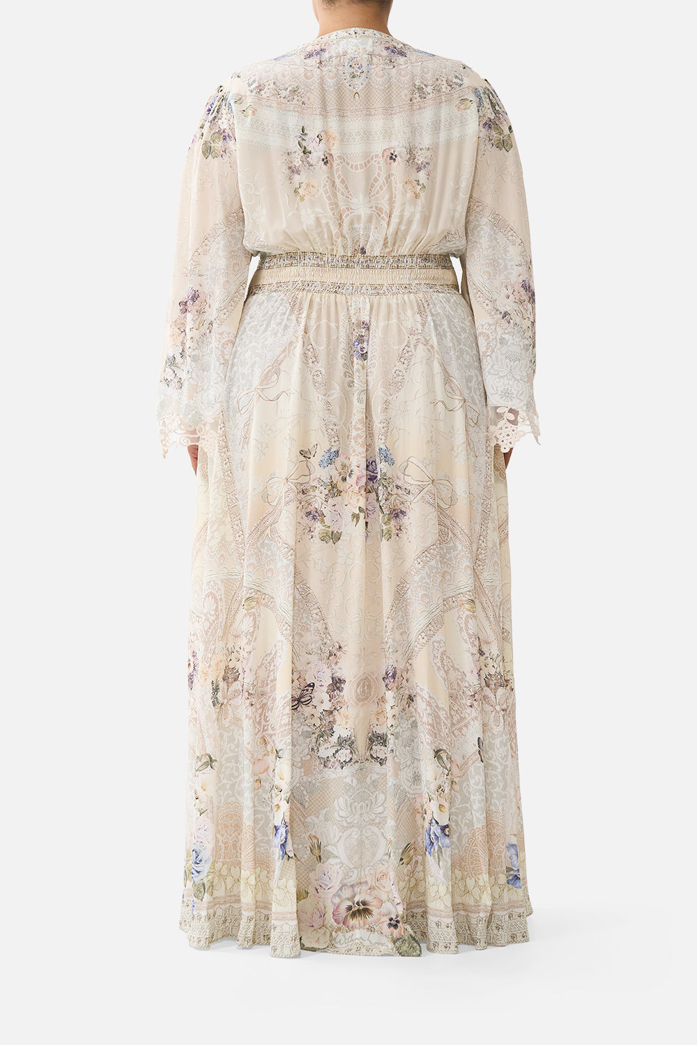KIMONO SLEEVE DRESS WITH SHIRRING DETAIL LACED WITH LOVE