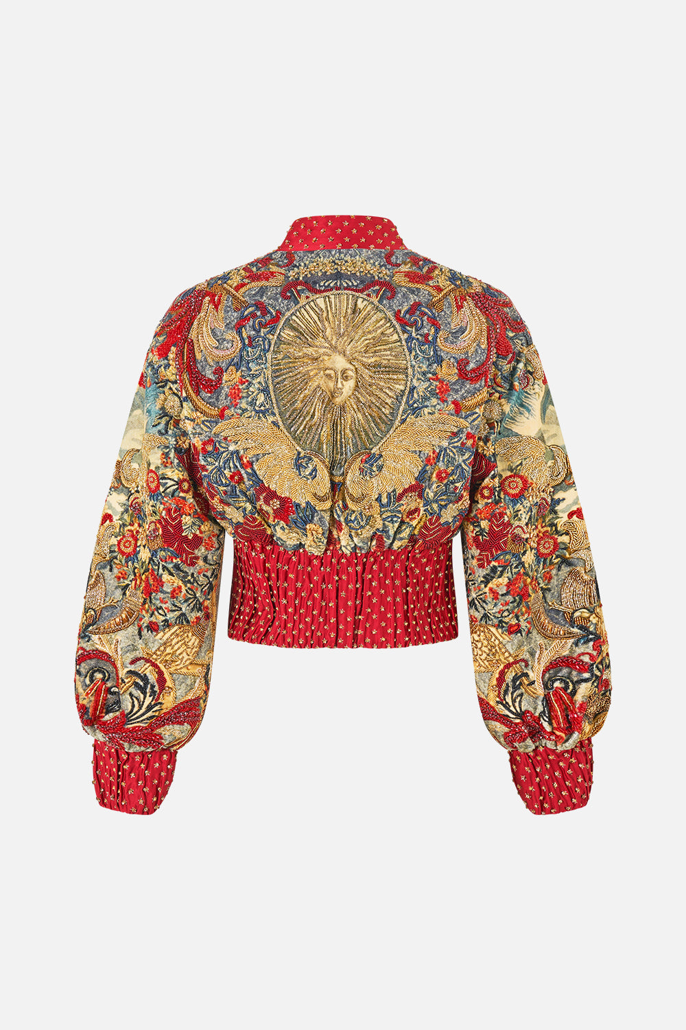 The CAMILLA Cropped Bomber Jacket in our Meet Me At The Met print.