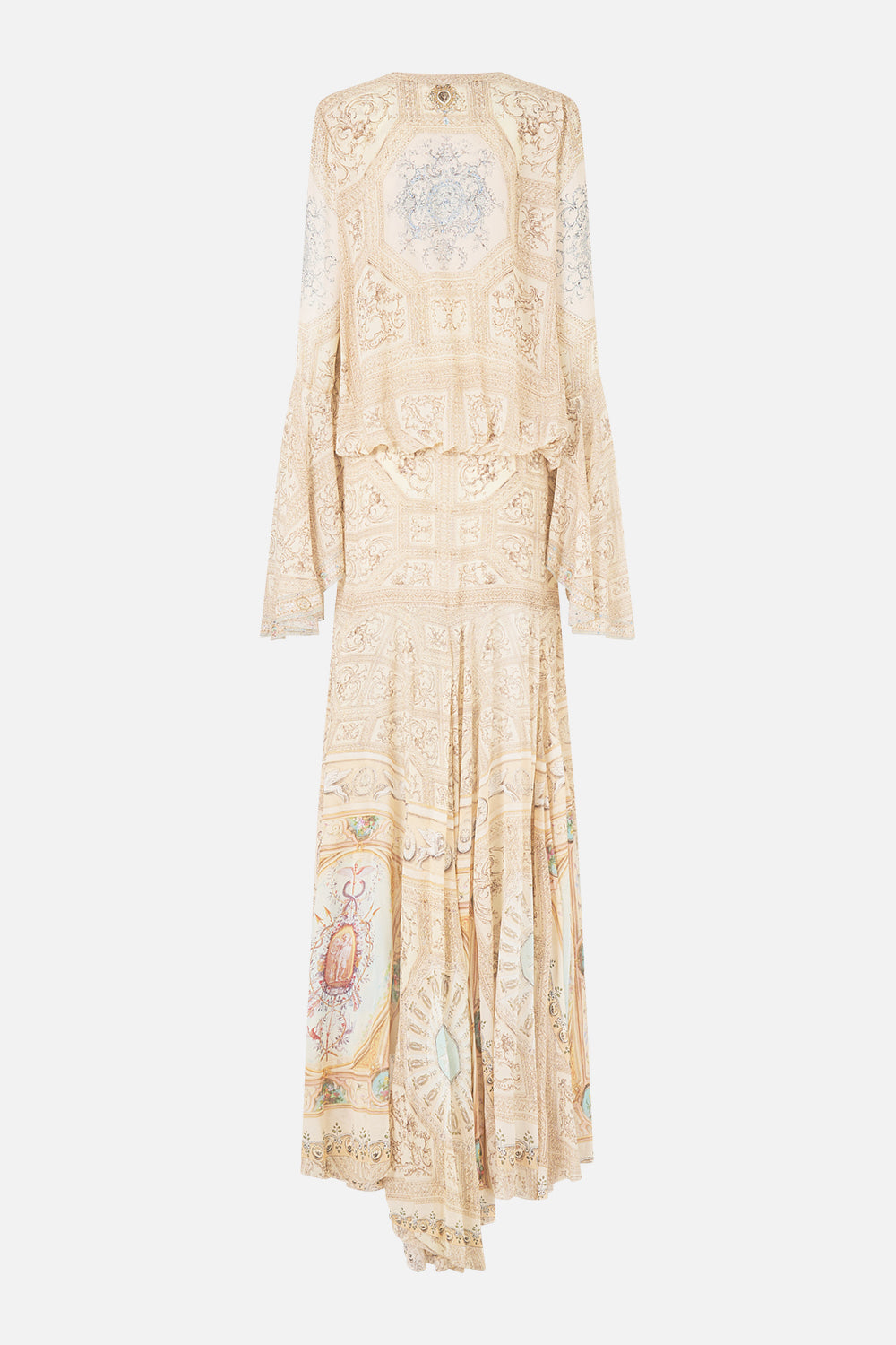 The CAMILLA Low Cut Lace Up Front Long Dress in our A Beloved Boudoir print.