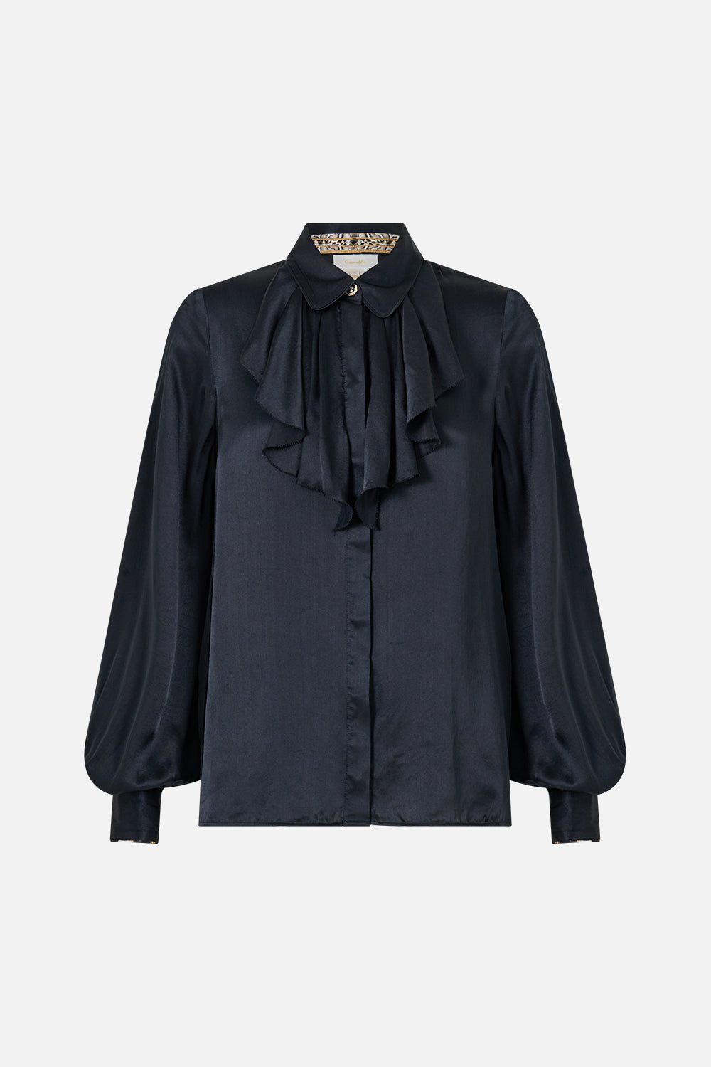 COLLARED SHIRT WITH FRILL NECK DETAIL LEOPARD LIBERTINE