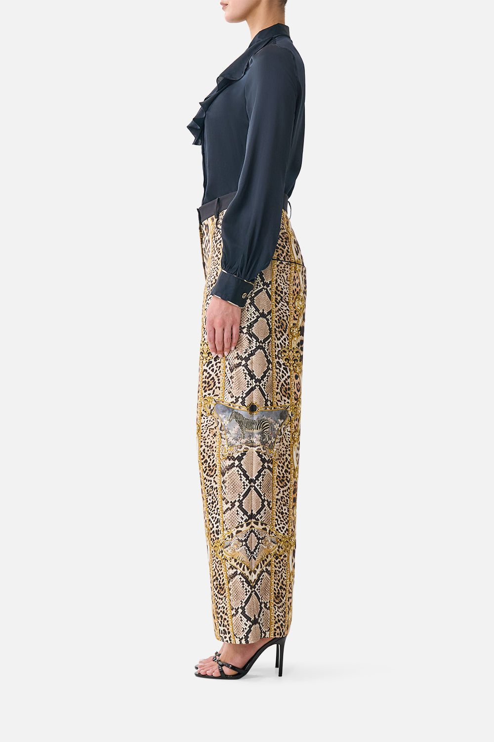 COLLARED SHIRT WITH FRILL NECK DETAIL LEOPARD LIBERTINE