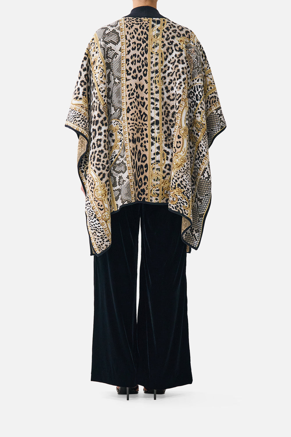 FUNNEL NECK DRAPE KNIT PONCHO LEOPARD LIBERTINE