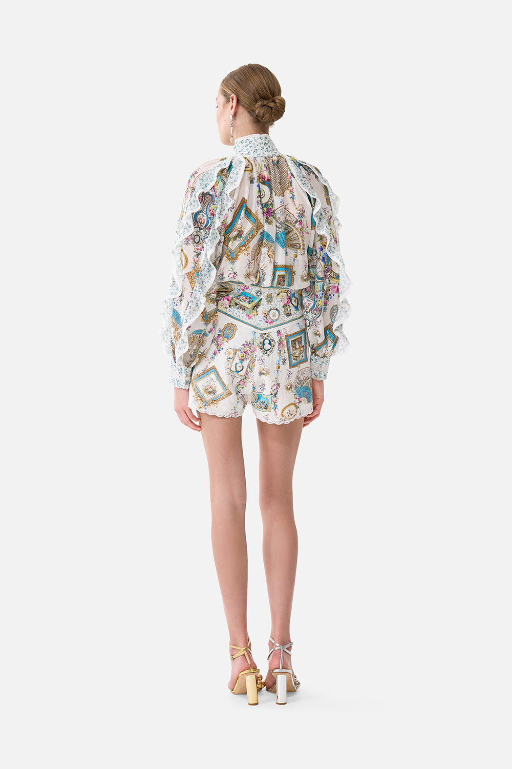 The CAMILLA Relaxed Blouse With Frill Sleeve Detail in our Art For The Artisans print.