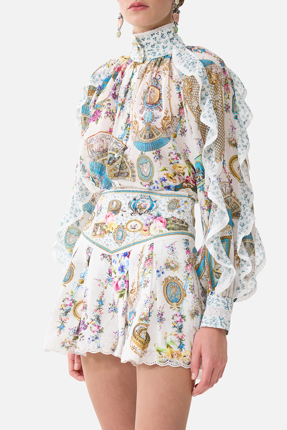 The CAMILLA Relaxed Blouse With Frill Sleeve Detail in our Art For The Artisans print.