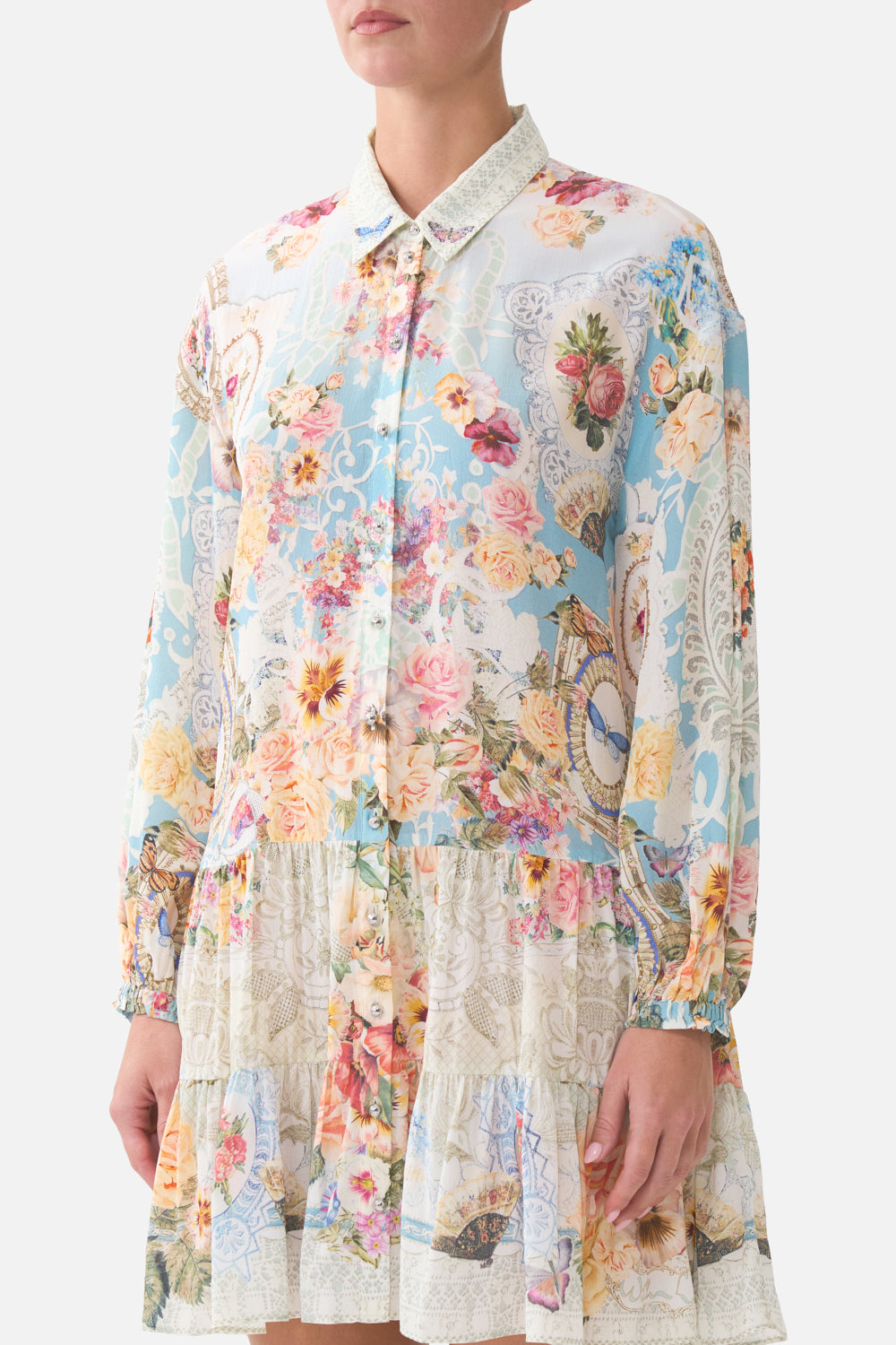 LONG SLEEVE TIERED SHORT DRESS A TASTE FOR LACE