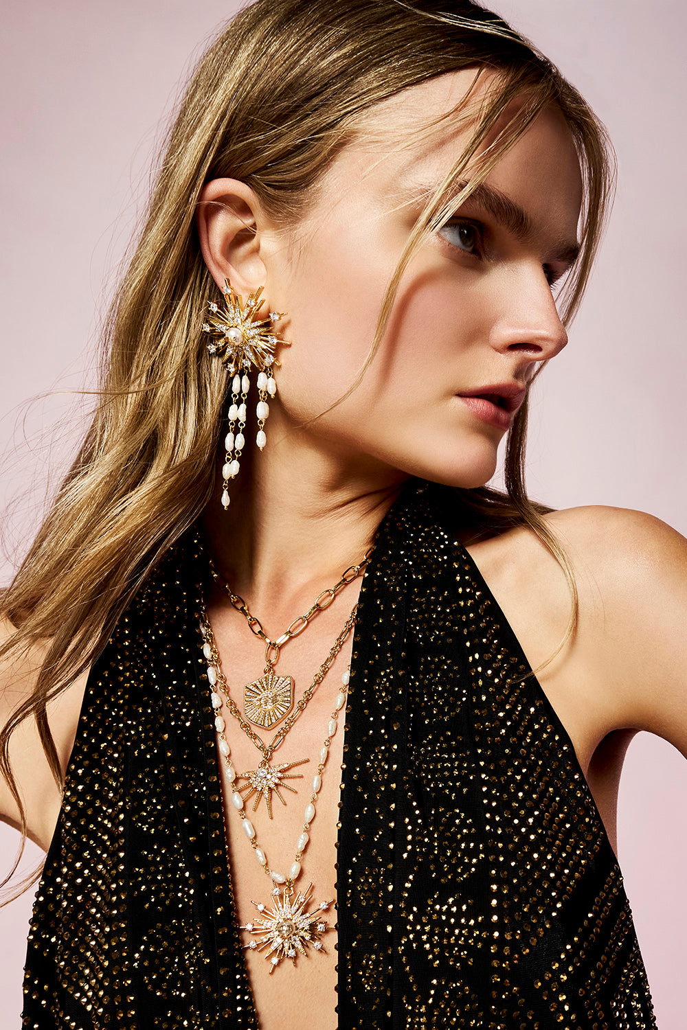 EMPRESS OF LIGHT STAR CRYSTAL EARRINGS GOLD