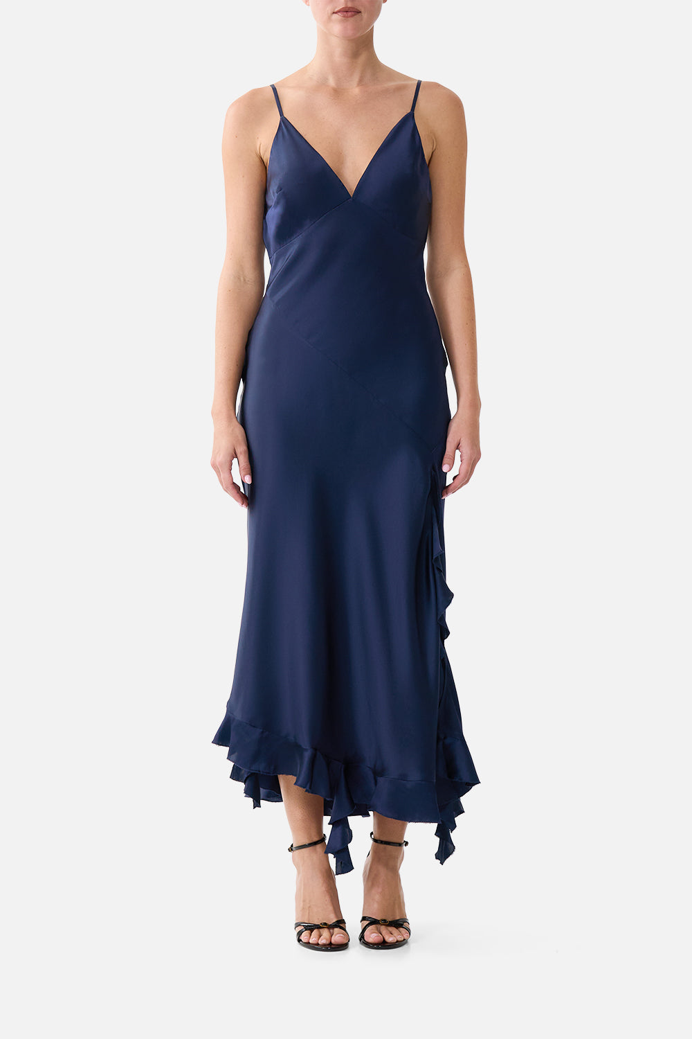 BIAS SLIP DRESS WITH FRILL HEM SILK ESSENTIALS