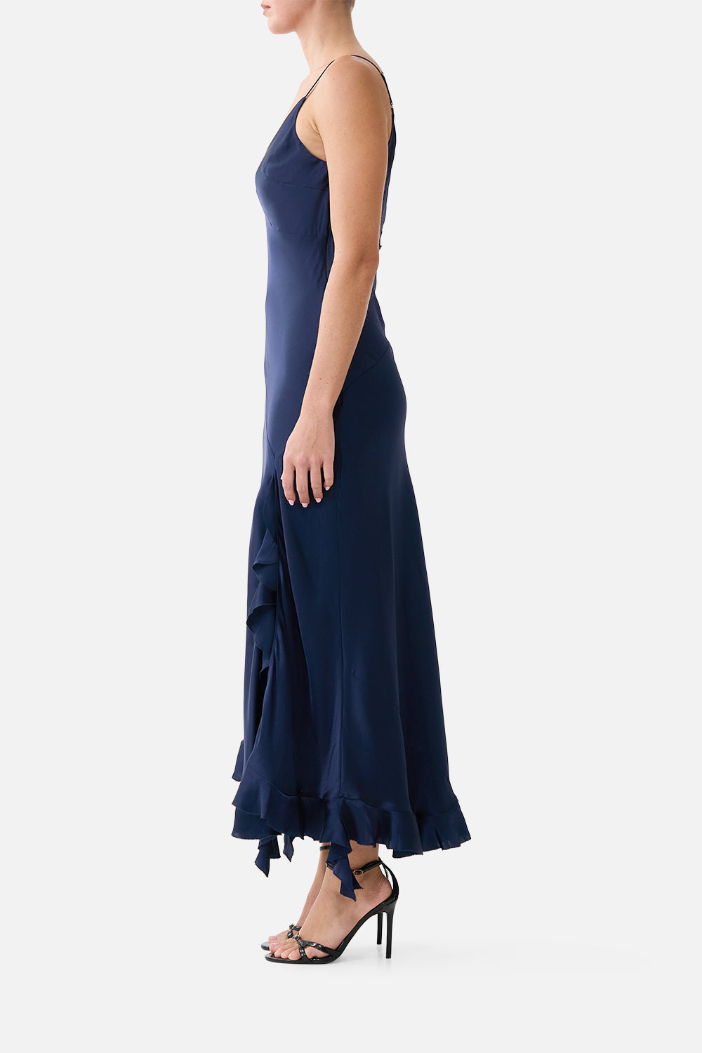 BIAS SLIP DRESS WITH FRILL HEM SILK ESSENTIALS